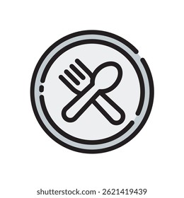 Restaurante Vector para Comedor de Hotel y Experiencia Culinaria. Ilustración de servicio de comida. Opciones de comida de viaje y hospitalidad. Icono de línea llena