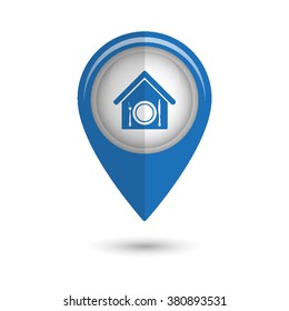 restaurant - vector icon;  blue map pointer