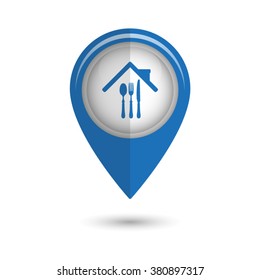 restaurant - vector icon;  blue map pointer