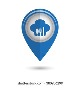 restaurant - vector icon;  blue map pointer