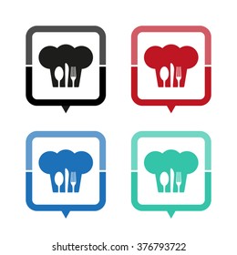 restaurant - vector icon; map pointer;  message bubble