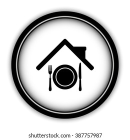 restaurant - vector icon; round  button with shadow