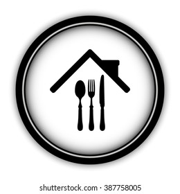 restaurant - vector icon; round  button with shadow