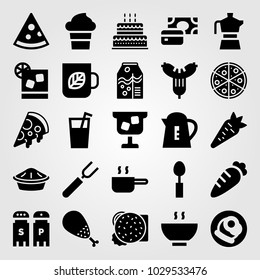 Restaurant vector icon set. birthday cake, ice cream, carrot and pan