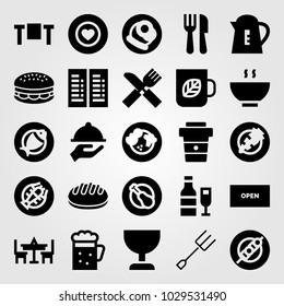 Restaurant vector icon set. breakfast, tray, vegetables and menu