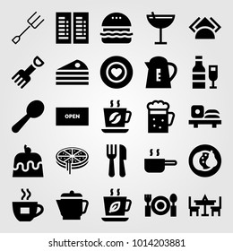 Restaurant vector icon set. cake, napkins, favorite and burger