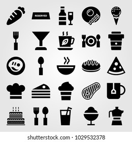 Restaurant vector icon set. cake, fork, pizza and kettle