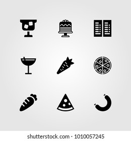 Restaurant vector icon set. carrot, cake, menu and sausage
