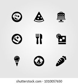 Restaurant vector icon set. carrot, breakfast, steak and cake