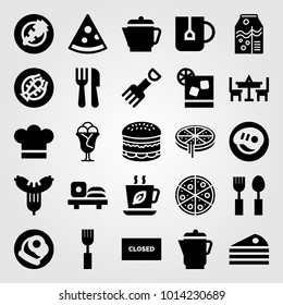 Restaurant vector icon set. carrot, sausage, cocktail and ice cream