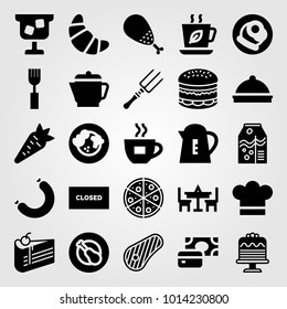 Restaurant vector icon set. carrot, tea cup, cake and juice