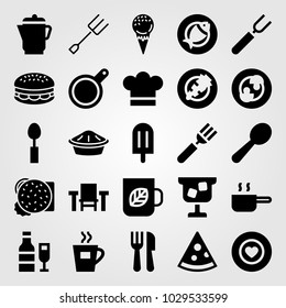 Restaurant vector icon set. carrot, tea cup, cutlery and burger