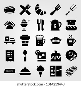 Restaurant vector icon set. check, meat, cake and pie