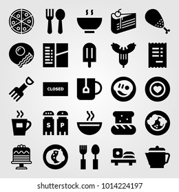 Restaurant vector icon set. check, cutlery, pizza and closed