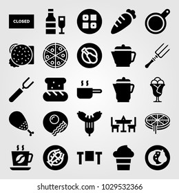 Restaurant vector icon set. closed, carrot, wine and sushi