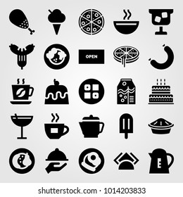 Restaurant vector icon set. cocktail, ice cream, open and pie
