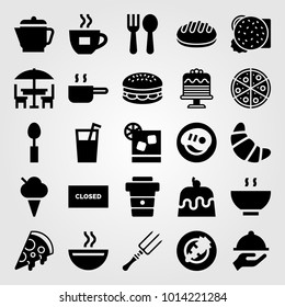 Restaurant vector icon set. cocktail, bread, coffee cup and steak