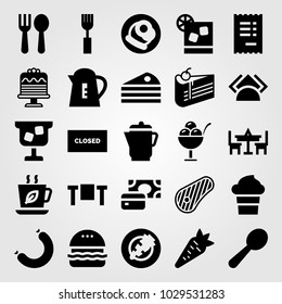Restaurant vector icon set. cocktail, invoice, sausage and spoon