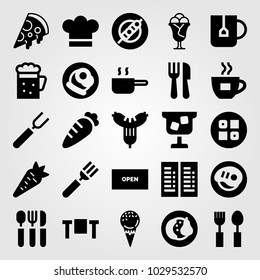 Restaurant vector icon set. cocktail, carrot, ice cream and pizza
