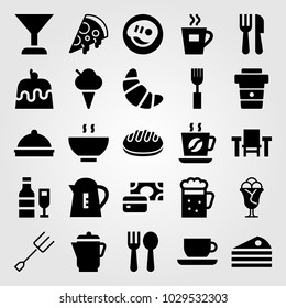Restaurant vector icon set. coffee cup, croissant, payment and cup