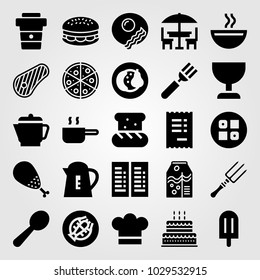 Restaurant vector icon set. coffee cup, ice cream, invoice and sushi