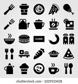 Restaurant vector icon set. coffee, ice cream, closed and pie