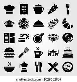 Restaurant vector icon set. croissant, cutlery, cake and kettle