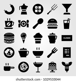 Restaurant vector icon set. cup, sausage, vegetables and kettle