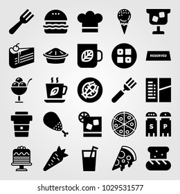 Restaurant vector icon set. cutlery, cake, lobster and carrot