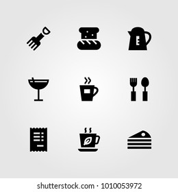 Restaurant vector icon set. fork, cocktail, bread and coffee cup