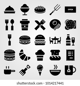 Restaurant vector icon set. fork, soup, tea cup and coffee cup