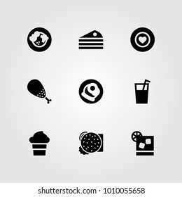 Restaurant vector icon set. ice cream, favorite, chicken leg and cake