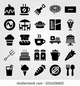 Restaurant vector icon set. ice cream, sushi, coffee cup and skewer