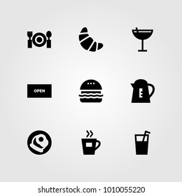 Restaurant vector icon set. juice, cutlery, tea and breakfast