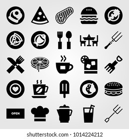 Restaurant vector icon set. juice, cutlery, fish and table