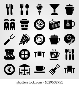 Restaurant vector icon set. kettle, cake, bread and piece of cake