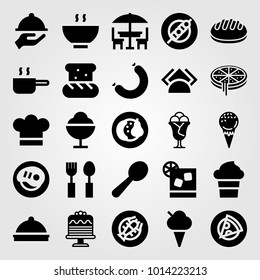 Restaurant vector icon set. lobster, pan, terrace and pizza
