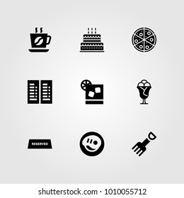 Restaurant vector icon set. menu, birthday cake, steak and pizza
