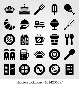 Restaurant vector icon set. mushrooms, spoon, tray and pie
