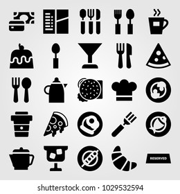 Restaurant vector icon set. mushrooms, tea, spoon and cocktail