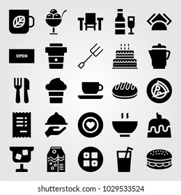 Restaurant vector icon set. napkins, burger, sushi and cake