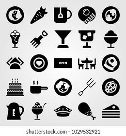Restaurant vector icon set. open, fruits, ice cream and napkins