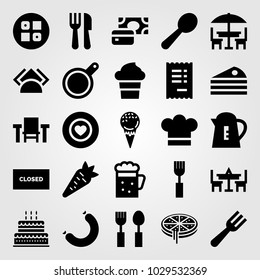 Restaurant vector icon set. pie, carrot, pizza and payment