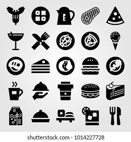 Restaurant vector icon set. piece of cake, juice, cocktail and orange juice