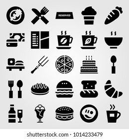 Restaurant vector icon set. pizza, bread, croissant and wine