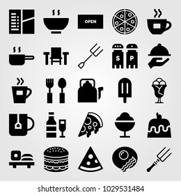 Restaurant vector icon set. pizza, sushi, ice cream and soup