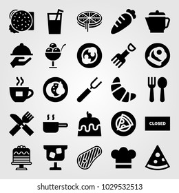 Restaurant vector icon set. pizza, cocktail, juice and ice cream