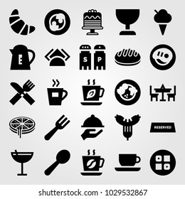 Restaurant vector icon set. pizza, steak, ice cream and mushrooms