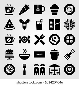 Restaurant vector icon set. salt and pepper, coffee, juice and terrace