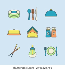 Restaurant vector icon set. Serving food sign. Graph symbol for cooking web site and apps design, logo, app, UI